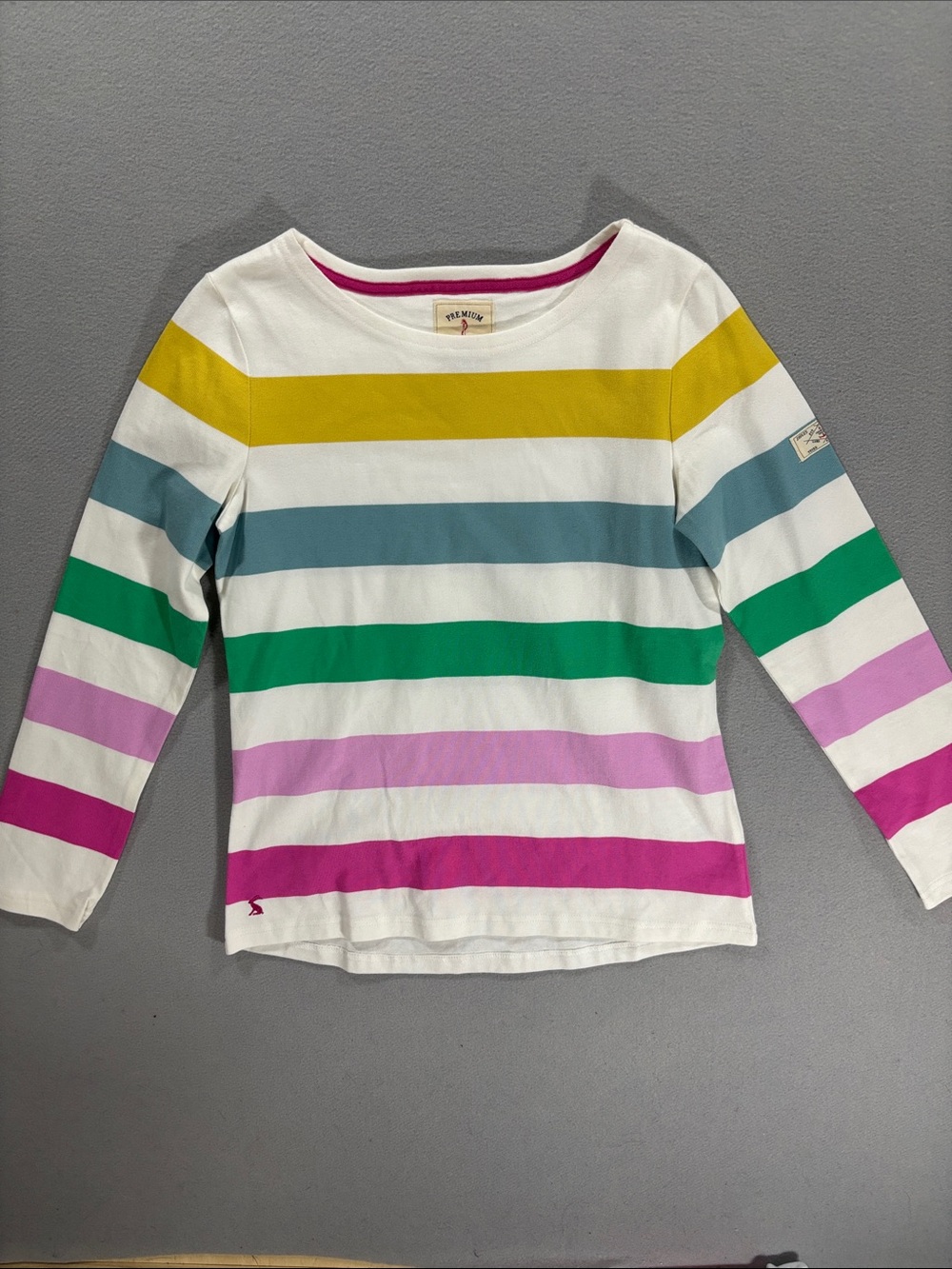 Joules Long Sleeve Striped Tee - White Yellow, Green & Pink Stripes nautical 4
